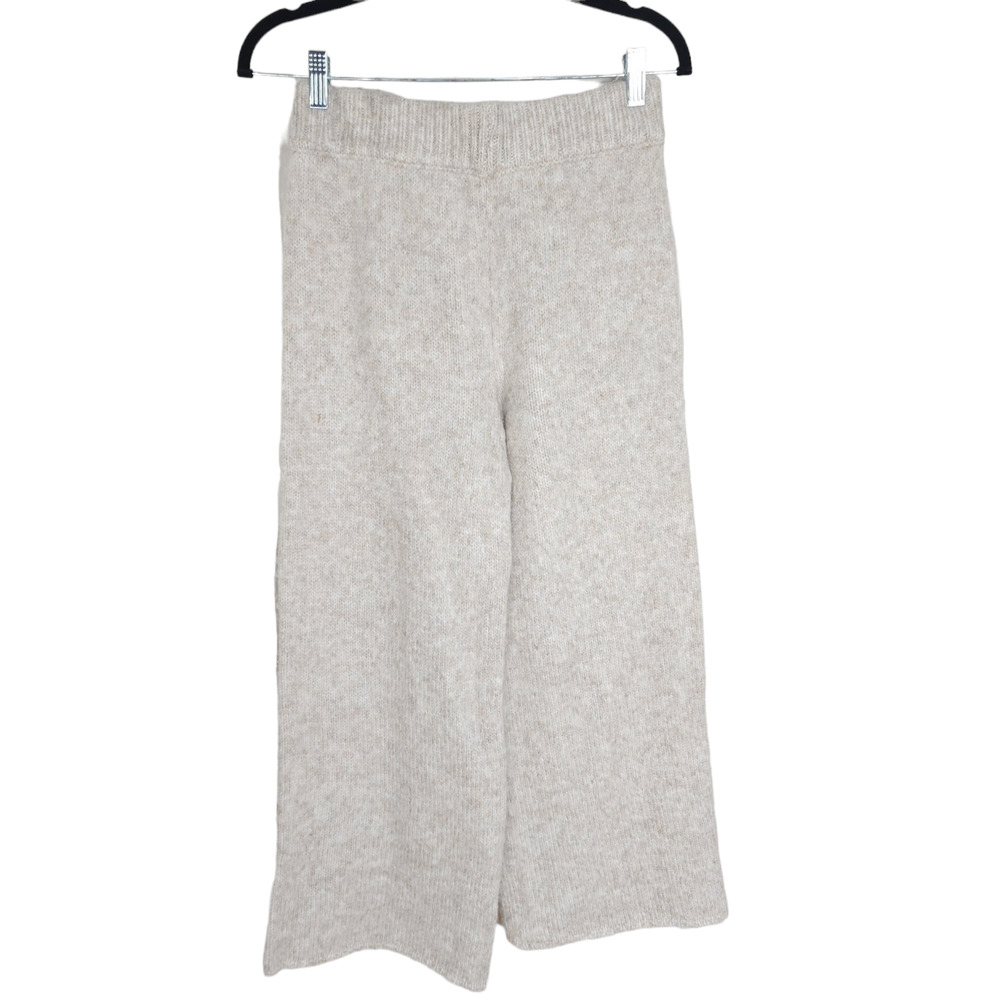 Was & Now Wide Leg Knit Pants Womens M Beige Heathered Acrylic Blend Pull On - Picture 2 of 10